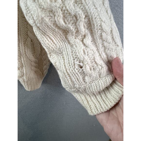 Alice + Olivia Womens Sz L Cream Kenny Oversized Cableknit Sweater Wool Chunky - Picture 2 of 7